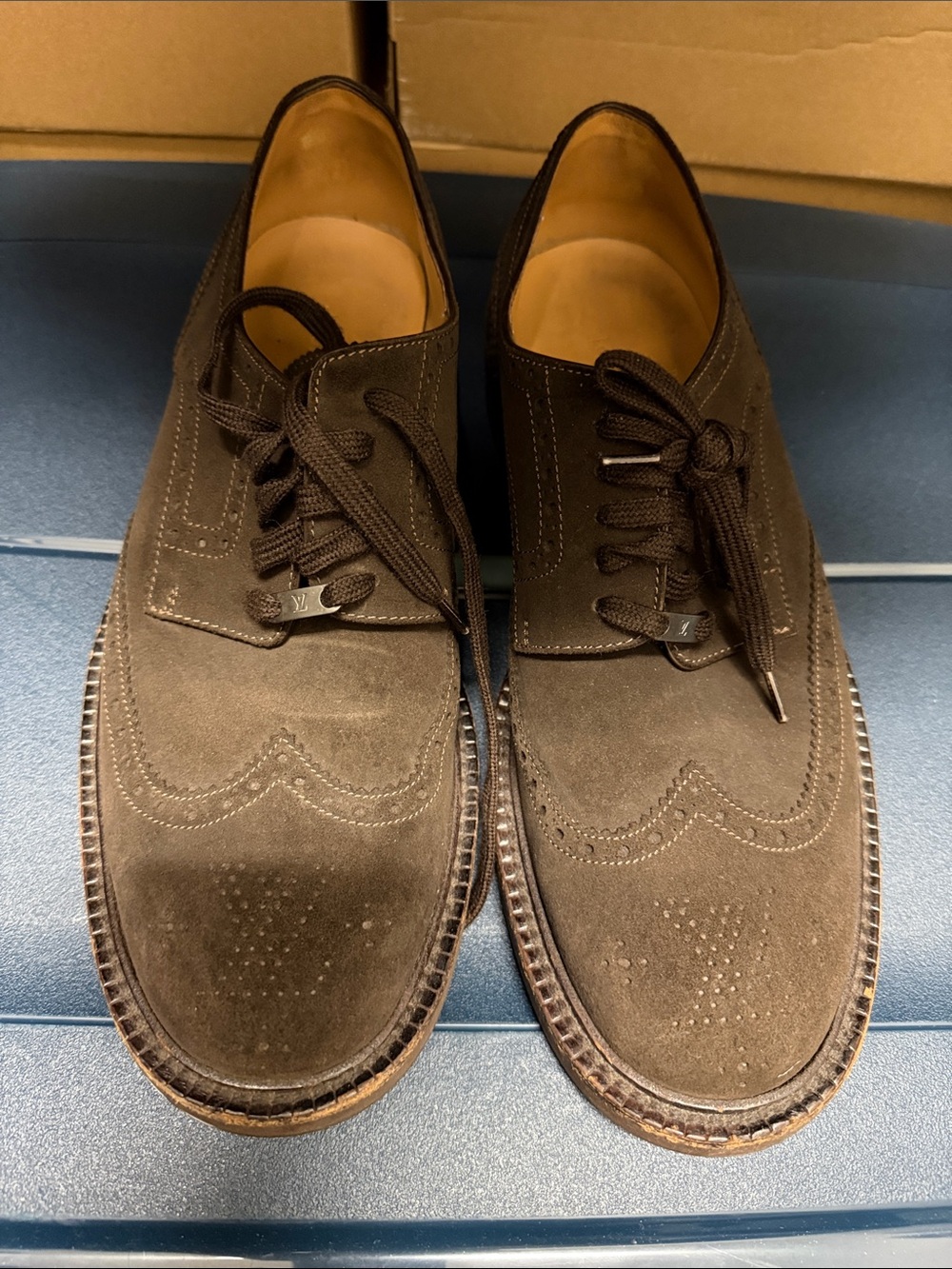 Louis Vuitton Dark Brown Suede Wingtip Oxfords